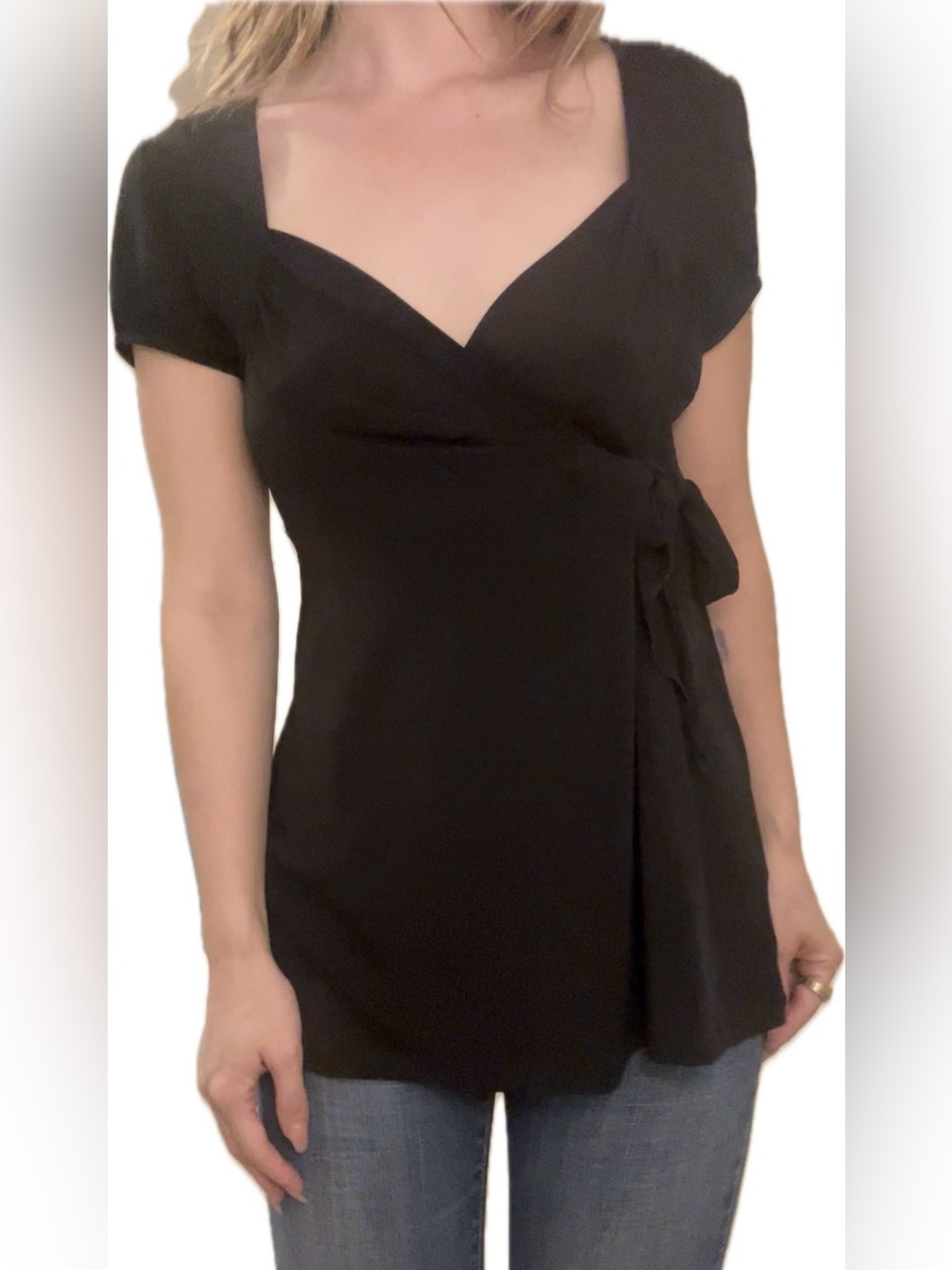 Black Wrap-Style Women’s Top Tuscan mom Susan desperate housewives